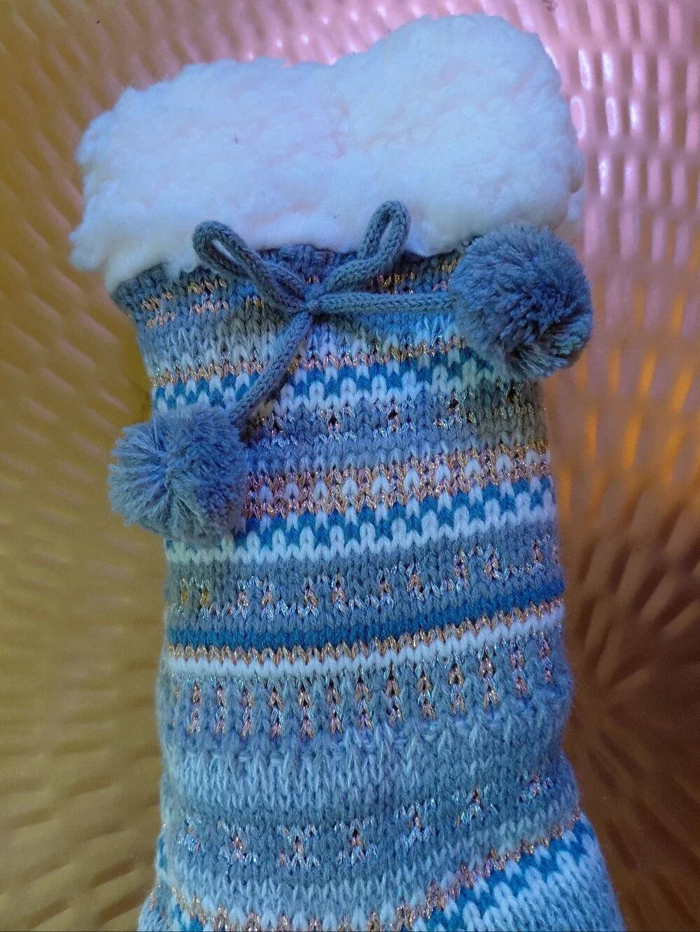 Francesca's Collections Blue & Cream Fair Isle Plush-Lined Slipper Socks NWT